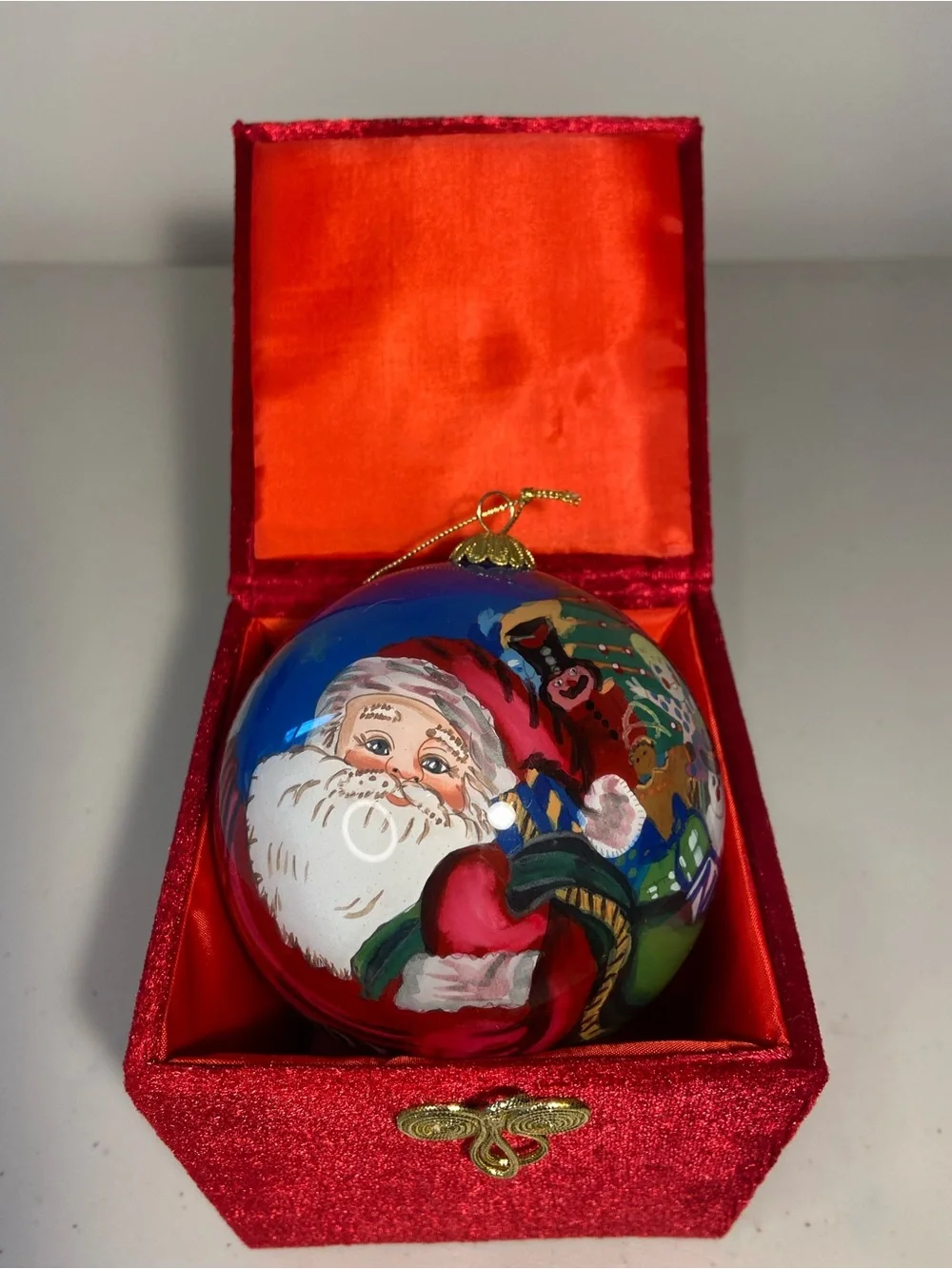 Pier 1 Li Bien Hand-Painted Blue Santa Christmas Ornament 2003